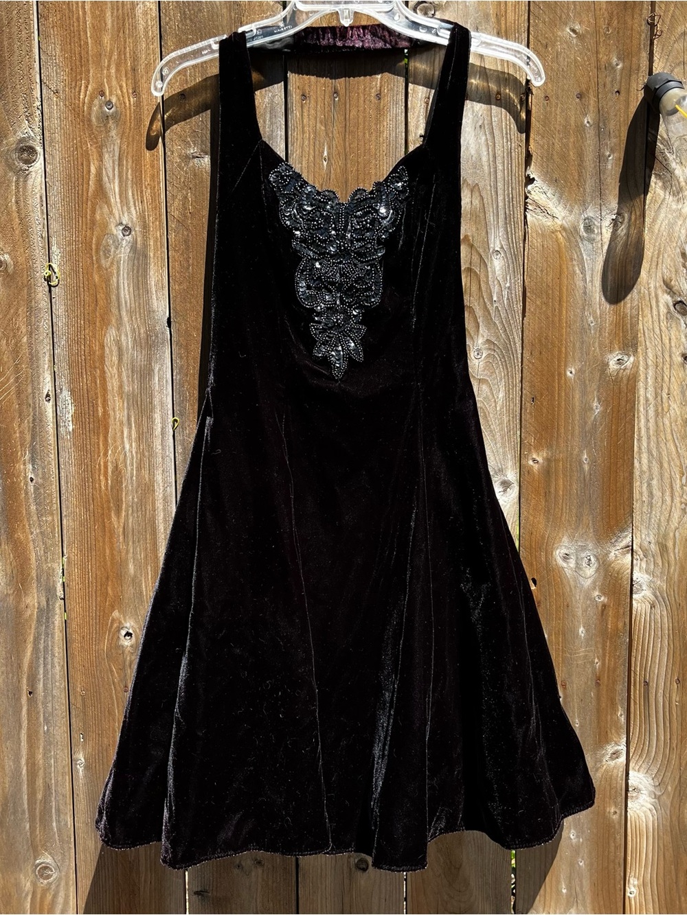Vintage 80s Jump Black Velvet Beaded Detail Women's Balletcore Dress